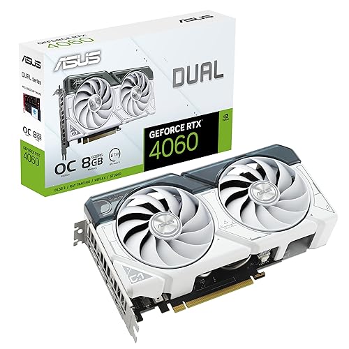 ASUS Dual GeForce RTX™ 4060 OC White Edition 8GB GDDR6 (PCIe 4.0, 8GB GDDR6, DLSS 3, HDMI 2.1a, DisplayPort 1.4a, 2.5-Slot Design, Axial-tech Fan Design, 0dB Technology, and More) RTX 40 Series Dual Fans DUAL-RTX4060-O8G-WHITE