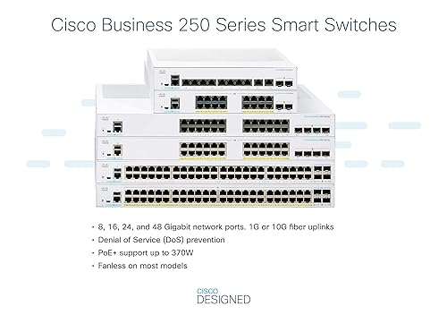 CISCO DESIGNED Business CBS250-24FP-4X Smart Switch | 24 Port GE | Full PoE | 4x10G SFP+ | Limited Lifetime Protection (CBS250-24FP-4X) 24-port GE / PoE+ / 370W / 4 x 10G uplinks