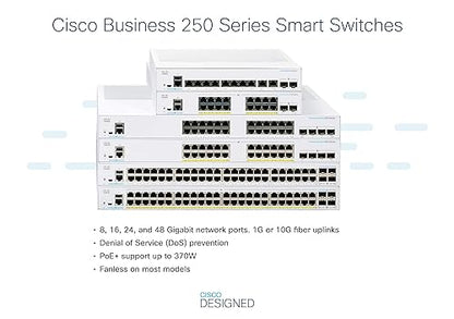 CISCO DESIGNED Business CBS250-24P-4X Smart Switch | 24 Port GE | PoE | 4x10G SFP+ | Limited Lifetime Protection (CBS250-24P-4X) 24-port GE / PoE+ / 195W / 4 x 10G uplinks