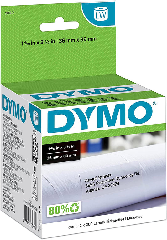 DYMO LW Large Mailing Address Labels for LabelWriter Label Printers, White, 1-4/10'' x 3-1/2'', Large, 2 Rolls of 260