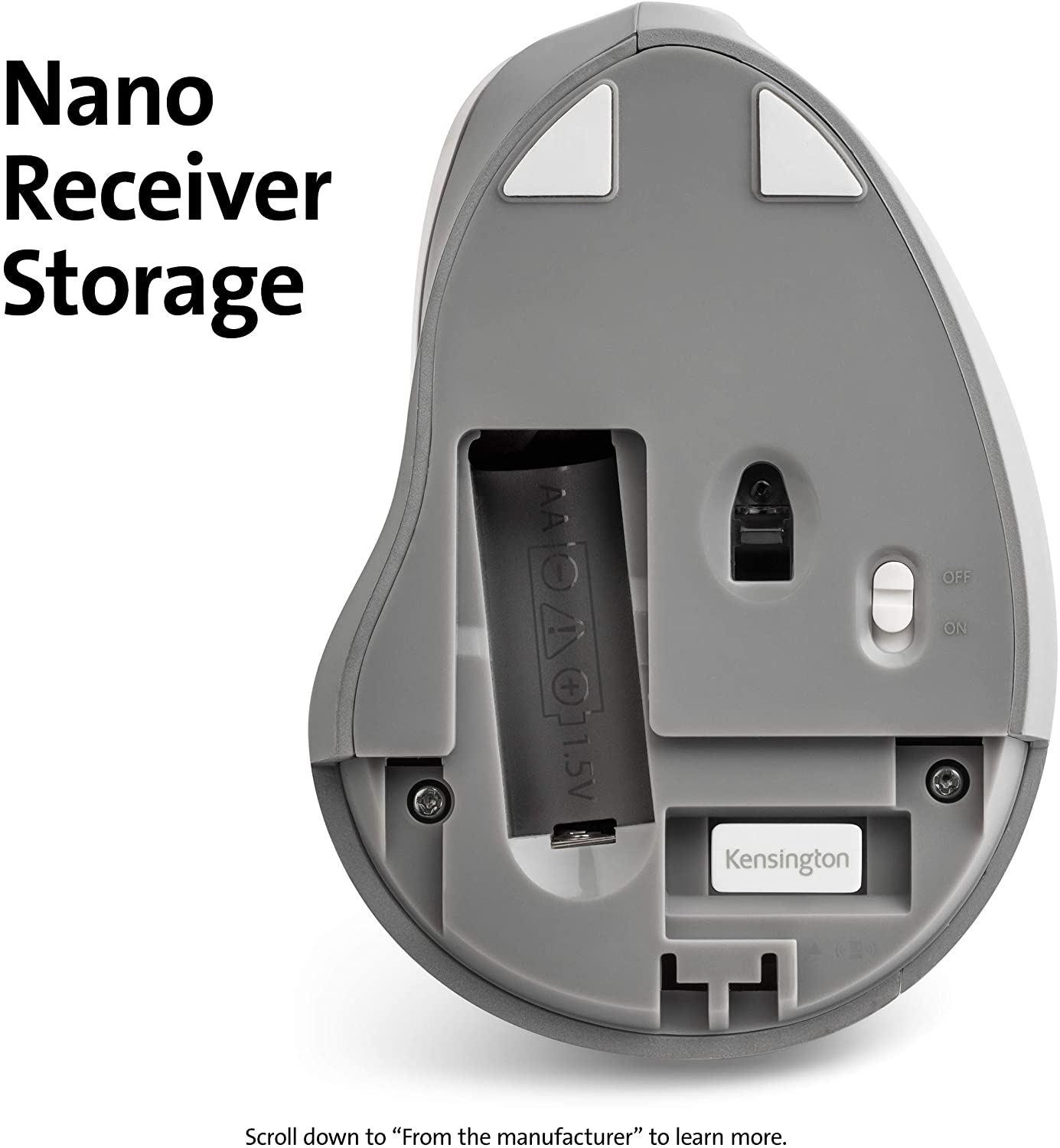 Kensington Pro Fit Ergo Vertical Wireless Mouse- Gray, White