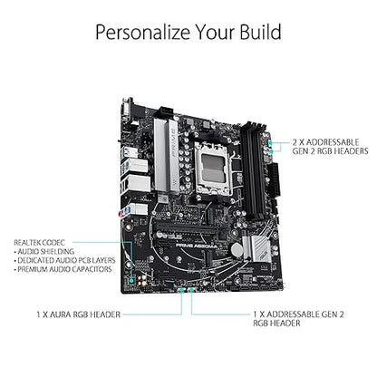 ASUS Prime A620M-A-CSM AMD AM5(Ryzen 7000) mATX Commercial Motherboard (PCIe 4.0, DDR5,2xM.2 Slots, 1Gb LAN,DisplayPort/HDMI,USB 3.2 Gen 1 Ports, Front USB Type-C, BIOS Flashback, RGB Header,ACCE)