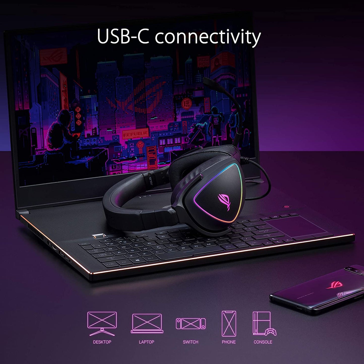ASUS ROG Delta S Gaming Headset with USB-C | Ai Powered Noise-Canceling Microphone | Over-Ear Headphones for PC, Mac, Nintendo Switch, and Sony Playstation | Ergonomic Design , Black Black Delta S (Wired) Headset