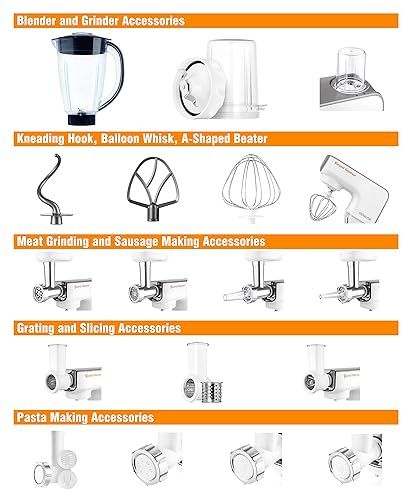 Sencor STM3700WH 10 Speed Stand Mixer, Food Processor, Blender, Meat Grinder, Grater, Pasta Maker... with 10 Specialized Attachments, White 5.8 Qt White