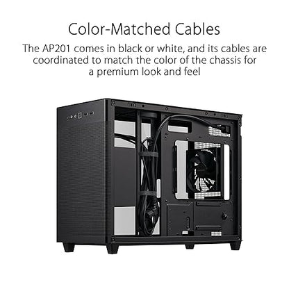 ASUS Prime AP201 Black MicroATX Tempered Glass Edition Supports Graphics Cards up to 338mm, 360mm Coolers, & Standard ATX PSUs, Tool-Free Side Panels, Tempered Glass Side & Front Panel USB Type-C
