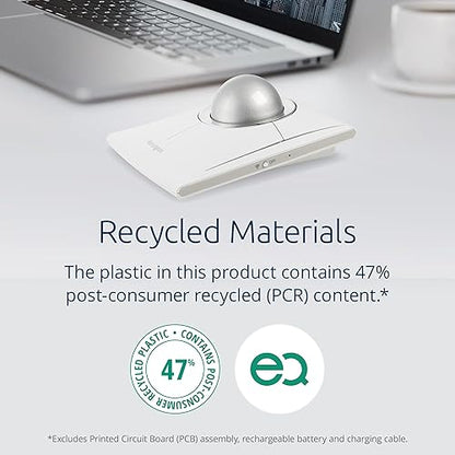 Kensington SlimBlade Pro EQ Wireless Trackball, Bluetooth, 2.4GHz Connection, Rechargeable, Programmable Buttons, White/Silver Ball