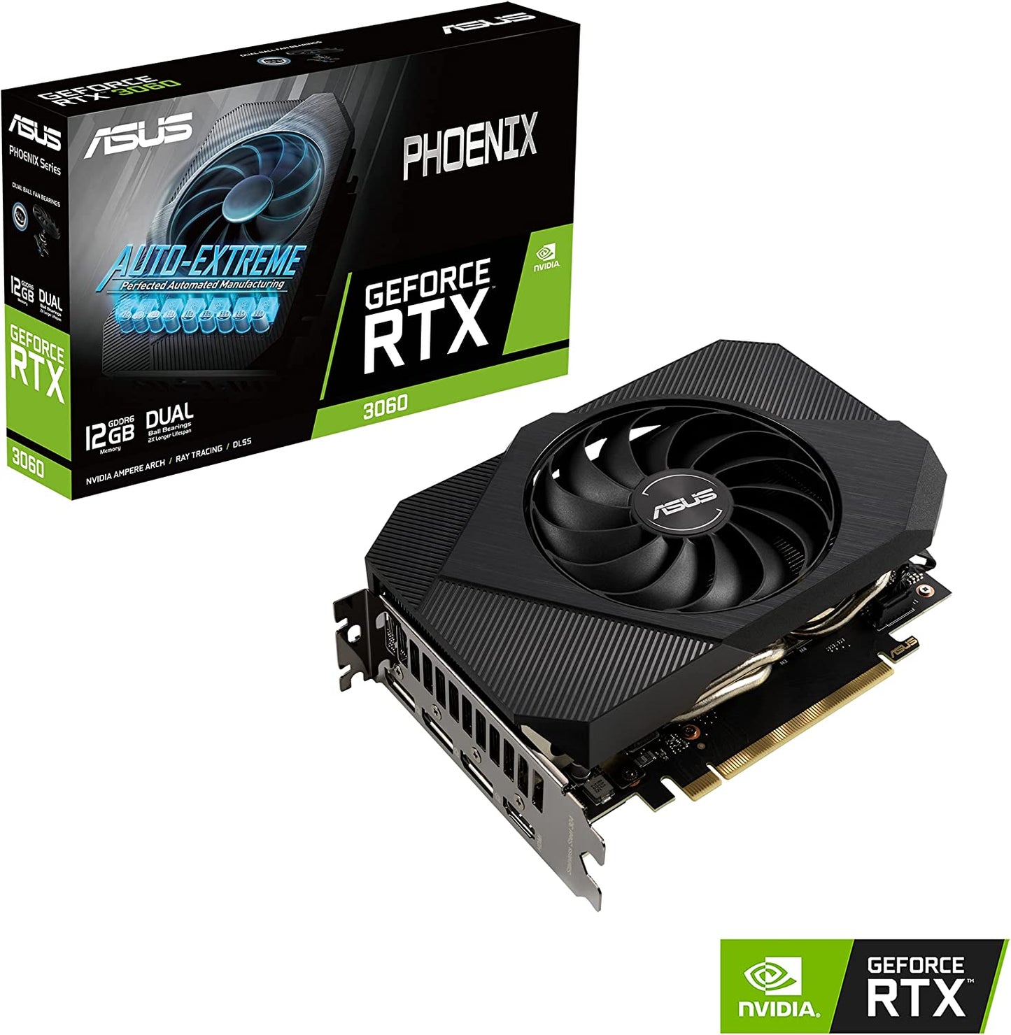 ASUS Phoenix NVIDIA GeForce RTX 3060 V2 Gaming Graphics Card- PCIe 4.0, 12GB GDDR6 memory, HDMI 2.1, DisplayPort 1.4a, Axial-tech Fan Design, Protective Backplate, Dual ball fan bearings, Auto-Extreme Graphic Card