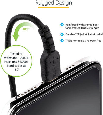 StarTech.com 50cm (20in) USB to Lightning Cable, MFi Certified, Coiled iPhone Charger Cable, Black, Durable TPE Jacket Aramid Fiber, Heavy Duty Coil Lightning Cable (RUSB2ALT50CMBC) 50cm / 20 in USB-A