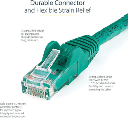 StarTech.com 50ft CAT6 Ethernet Cable - Green CAT 6 Gigabit Ethernet Wire -650MHz 100W PoE RJ45 UTP Network/Patch Cord Snagless w/Strain Relief Fluke Tested/Wiring is UL Certified/TIA (N6PATCH50GN) Green 50 ft / 15 m 1 Pack