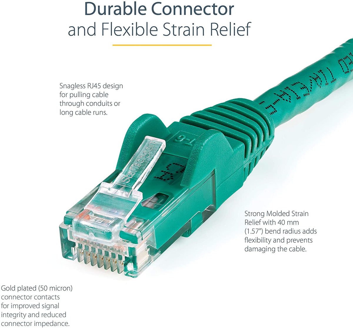StarTech.com 10ft CAT6 Ethernet Cable - Black CAT 6 Gigabit Ethernet Wire -650MHz 100W PoE RJ45 UTP Category 6 Network/Patch Cord Snagless w/Strain Relief Fluke Tested UL/TIA Certified (N6PATCH10GN) Green 10 ft / 3m 1 Pack