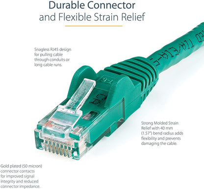 StarTech.com 10ft CAT6 Ethernet Cable - Black CAT 6 Gigabit Ethernet Wire -650MHz 100W PoE RJ45 UTP Category 6 Network/Patch Cord Snagless w/Strain Relief Fluke Tested UL/TIA Certified (N6PATCH10GN) Green 10 ft / 3m 1 Pack