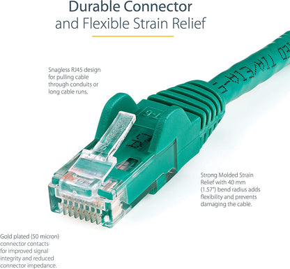 StarTech.com 7ft CAT6 Ethernet Cable - Green CAT 6 Gigabit Ethernet Wire -650MHz 100W PoE RJ45 UTP Network/Patch Cord Snagless w/Strain Relief Fluke Tested/Wiring is UL Certified/TIA (N6PATCH7GN) Green 7 ft / 2.1 m 1 Pack