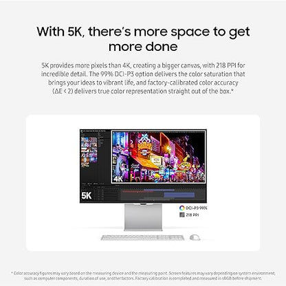 SAMSUNG 27-inch ViewFinity S9 Series 5K High Resolution Computer Monitor, 60 Hz Matte Display, Slim Metal Design, Smart TV Apps, 4K Slimfit Camera - [LS27C900PANXZA] [Canada Version] (2023)