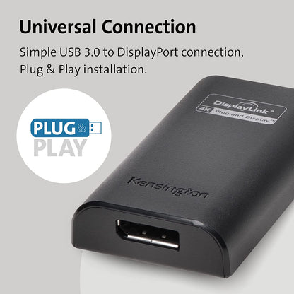 Kensington VU4000D USB 3.0 to DisplayPort 4K Video Adapter (K33989WW)