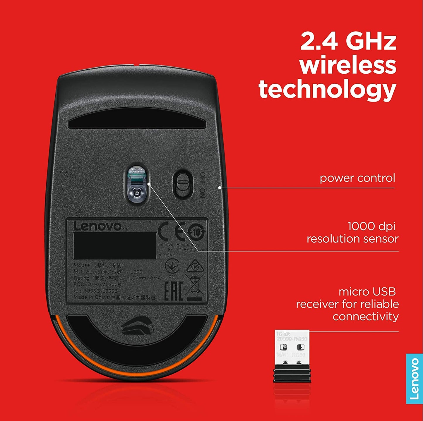Lenovo 300 Wireless Compact Mouse, Black, 1000 dpi, Ultra-portable design, Up to 12 months battery life, GX30K79402