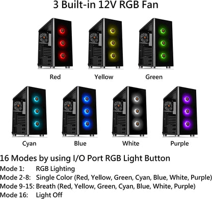 Thermaltake V200 Tempered Glass RGB Edition 12V MB Sync Capable ATX Mid-Tower Chassis with 3 120mm 12V RGB Fan + 1 Black 120mm Rear Fan Pre-Installed CA-1K8-00M1WN-01