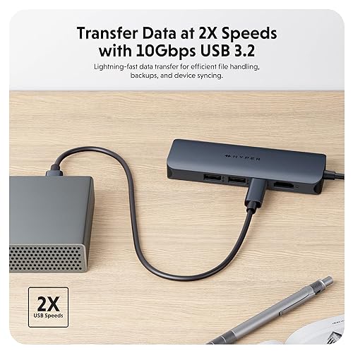 HyperDrive Next 6 Port USB-C Hub, Portable Travel Essentials and Connectivity Solution for Creators, Video Editors, Photographers, and More