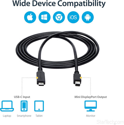 StarTech.com 6ft / 2m USB-C to Mini DisplayPort Cable - 4K 60Hz - Black - USB 3.1 Type C to mDP Adapter (CDP2MDPMM6B) 6 feet
