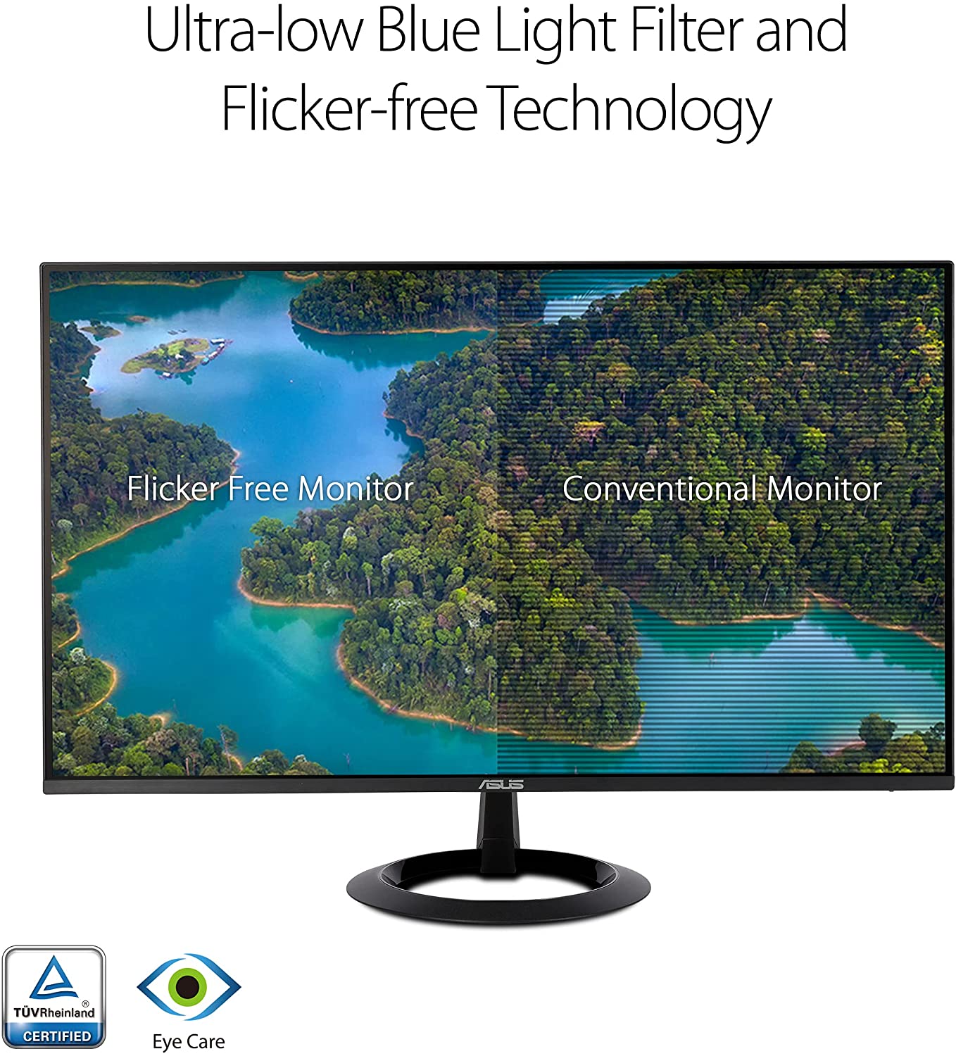 ASUS 23.8” 1080P Monitor (VZ24EHE) - Full HD, IPS, 75Hz, 1ms, Adaptive-Sync/FreeSync, Low Blue Light, Flicker Free, Ultra-Slim, VESA Mountable, Frameless, HDMI, VGA 23.8" IPS FHD 1ms 75hz Frameless