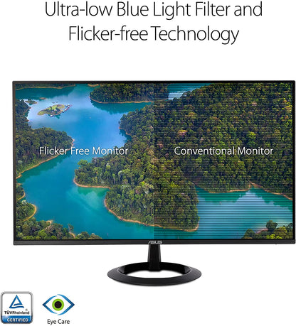 ASUS 23.8” 1080P Monitor (VZ24EHE) - Full HD, IPS, 75Hz, 1ms, Adaptive-Sync/FreeSync, Low Blue Light, Flicker Free, Ultra-Slim, VESA Mountable, Frameless, HDMI, VGA 23.8" IPS FHD 1ms 75hz Frameless