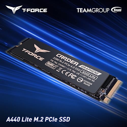 TEAMGROUP T-Force A440 Lite 1TB Graphene Heatsink 3D NAND TLC NVMe Phison PS5027-E27T PCIe 4.0 Gen4x4 M.2 2280 Internal SSD Read/Write 7200/6200 MB/s TM8FFQ001T0C129 1TB A440 LITE