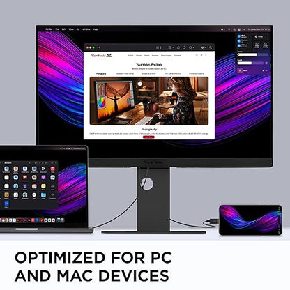 ViewSonic VP2788-5K 27 Inch 5K Mac-Ready Monitor with 100% sRGB, 99% DCI-P3, Pantone Validated, Advanced Ergonomics, Thunderbolt 4, USB Hub, HDMI, and DP for Home and Office