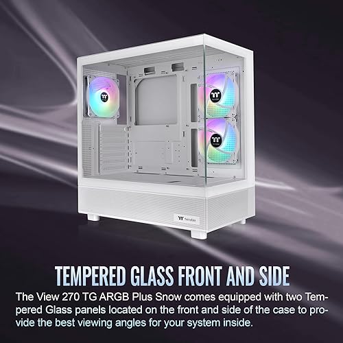 Thermaltake View 270 Plus TG ARGB Snow Mid Tower E-ATX Case; 3x120mm ARGB Fans Included; Support Up to 360mm Radiator; Front & Side Dual Tempered Glass Panel; CA-1Y7-00M6WN-01; 3 Year Warranty