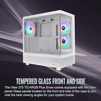 Thermaltake View 270 Plus TG ARGB Snow Mid Tower E-ATX Case; 3x120mm ARGB Fans Included; Support Up to 360mm Radiator; Front & Side Dual Tempered Glass Panel; CA-1Y7-00M6WN-01; 3 Year Warranty
