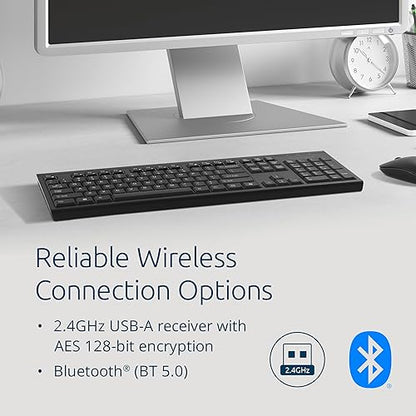 Kensington KB270 EQ Wireless Rechargeable Keyboard, Full-Size, Spill-Proof, 2.4GHz & Bluetooth 5.0 Connection, Compatible with Windows and MacOS (K75558NA)