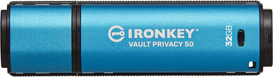Kingston IronKey Vault Privacy 50 32GB Encrypted USB | FIPS 197 | AES-256bit | BadUSB Attack Protection | Multi-Password Options | IKVP50/32GB