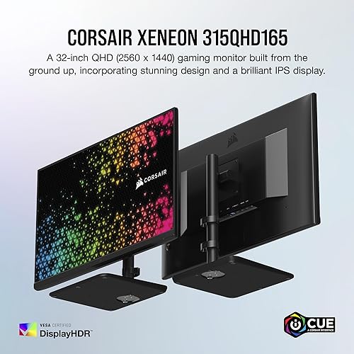 CORSAIR XENEON 315QHD165 Gaming Monitor - 31.5 Inch, IPS QHD (2560 x 1440), NVIDIA G-SYNC Compatible, AMD FreeSync, 165Hz Refresh Rate, 1ms, HDR, HDMI 2.0, DisplayPort 1.4, USB 3.0 - Black