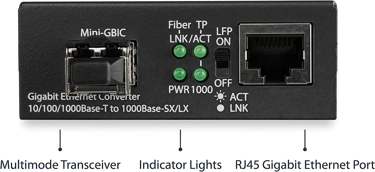 StarTech.com Multimode (MM) LC Fiber Media Converter for 10/100/1000 Network - 550m - Gigabit Ethernet - 850nm - with SFP Transceiver (MCM1110MMLC)