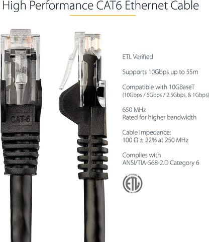 StarTech.com 75ft CAT6 Ethernet Cable - Black CAT 6 Gigabit Ethernet Wire -650MHz 100W PoE RJ45 UTP Network/Patch Cord Snagless w/Strain Relief Fluke Tested/Wiring is UL Certified/TIA (N6PATCH75BK) Black 75 ft / 22.8 m 1 Pack