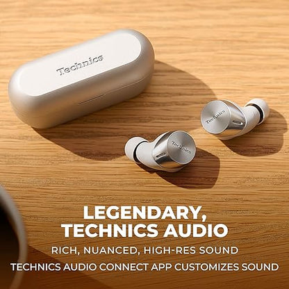 Technics HiFi True Wireless Multipoint Bluetooth Earbuds with Noise Cancelling, 3 Device Multipoint Connectivity, Wireless Charging, Impressive Call Quality, LDAC Compatible - EAH-AZ60M2-S (Silver)