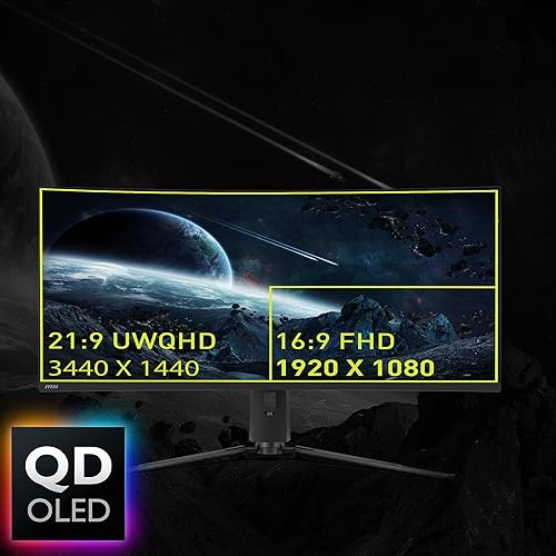 MSI MAG341CQP QD-OLED, 34 Curved OLED Gaming Monitor, 3440 x 1440 (UWQHD), OLED 0.03ms Response time, 175Hz, True Black HDR 400, HDMI, DP Port, USB Type C, Tilt, Height