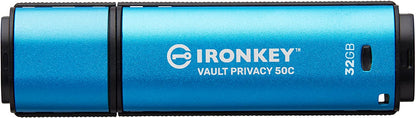 Kingston Ironkey Vault Privacy 50 USB-C 32GB Flash Drive | FIPS 197 Certified | XTS-AES 256-bit | BadUSB and Brute Force Protection | Mult-Password Option | IKVP50C/32GB