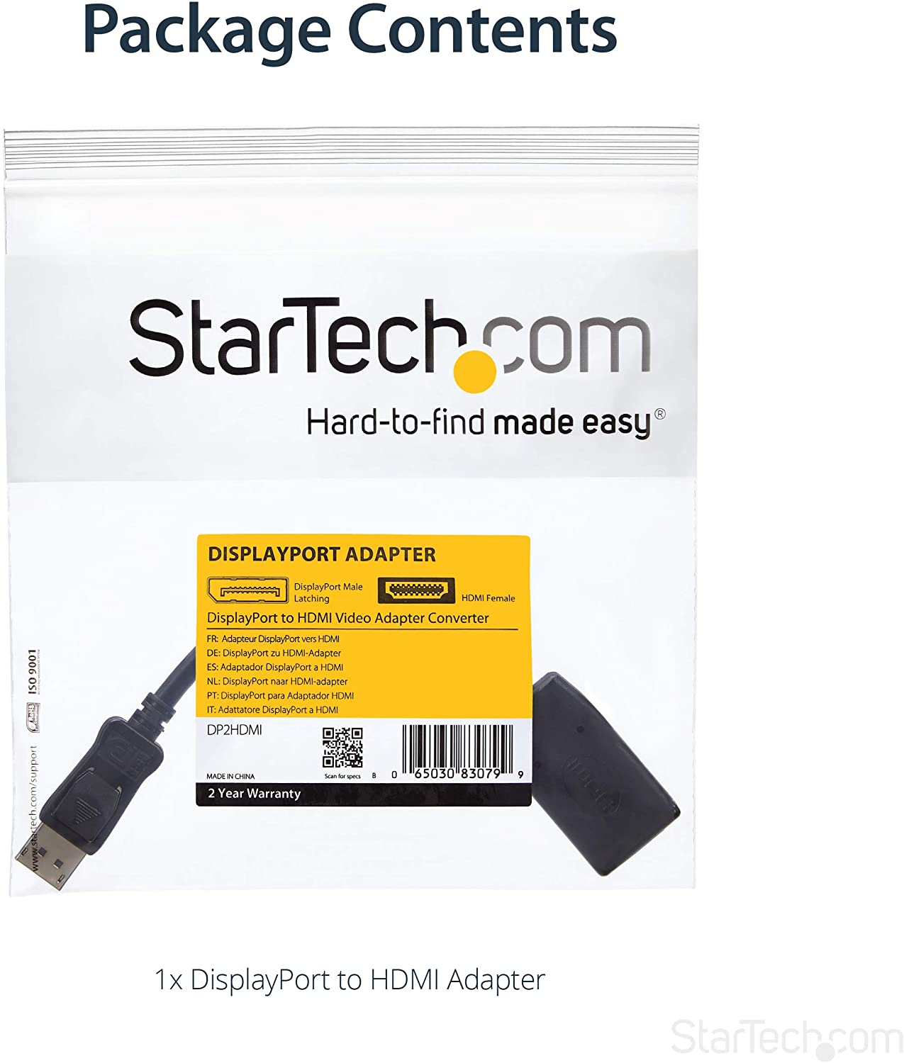 StarTech.com DisplayPort to HDMI Adapter - DP to HDMI Adapter/Video Converter - 1080p - VESA Certified - DP to HDMI Monitor/Display/Projector Adapter Dongle - Passive - Latching DP Connector (DP2HDMI) 5 inches Single