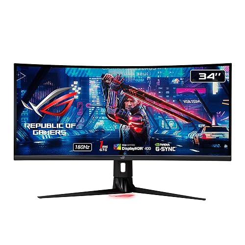ASUS ROG Strix 34” Ultra-Wide Gaming Monitor (XG349C) - UWQHD (3440 x 1440), 180Hz, 1ms, Extreme Low Motion Blur Sync, 135% sRGB, G-Sync Compatible, DisplayHDR 400, Eye Care, USB-C, DisplayPort, HDMI