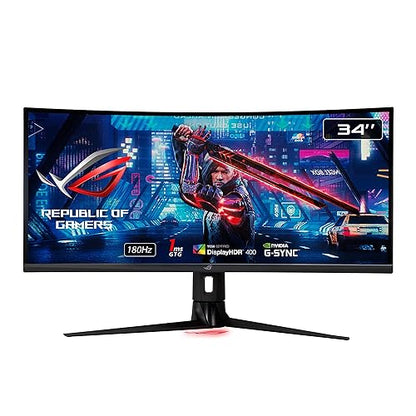 ASUS ROG Strix 34” Ultra-Wide Gaming Monitor (XG349C) - UWQHD (3440 x 1440), 180Hz, 1ms, Extreme Low Motion Blur Sync, 135% sRGB, G-Sync Compatible, DisplayHDR 400, Eye Care, USB-C, DisplayPort, HDMI