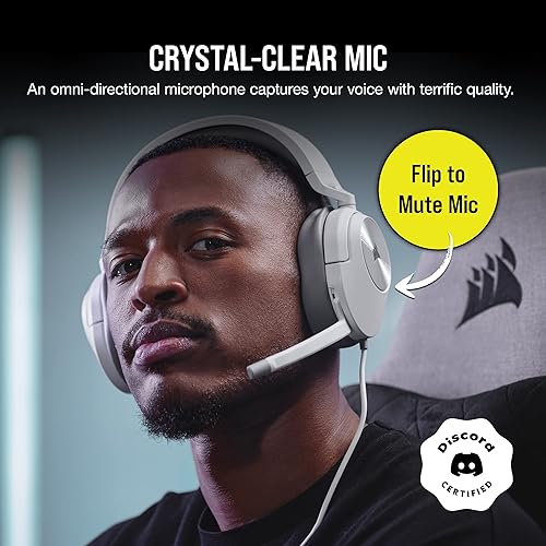 Corsair HS55 Stereo Gaming Headset (Leatherette Memory Foam Ear Pads, Easy-Access On-Ear Volume Control, Lightweight, Omni-Directional Microphone, Multi-Platform Compatibility) White HS55 Stereo White