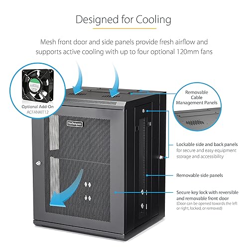 StarTech.com 4-Post 15U Wall Mount Network Cabinet w/ 1U Shelf, 19 Wall-Mounted Server Rack for IT / Data Computer Equipment 30.40/772.16mmx24/609.60mmx21.80/553.72mm Cabinet