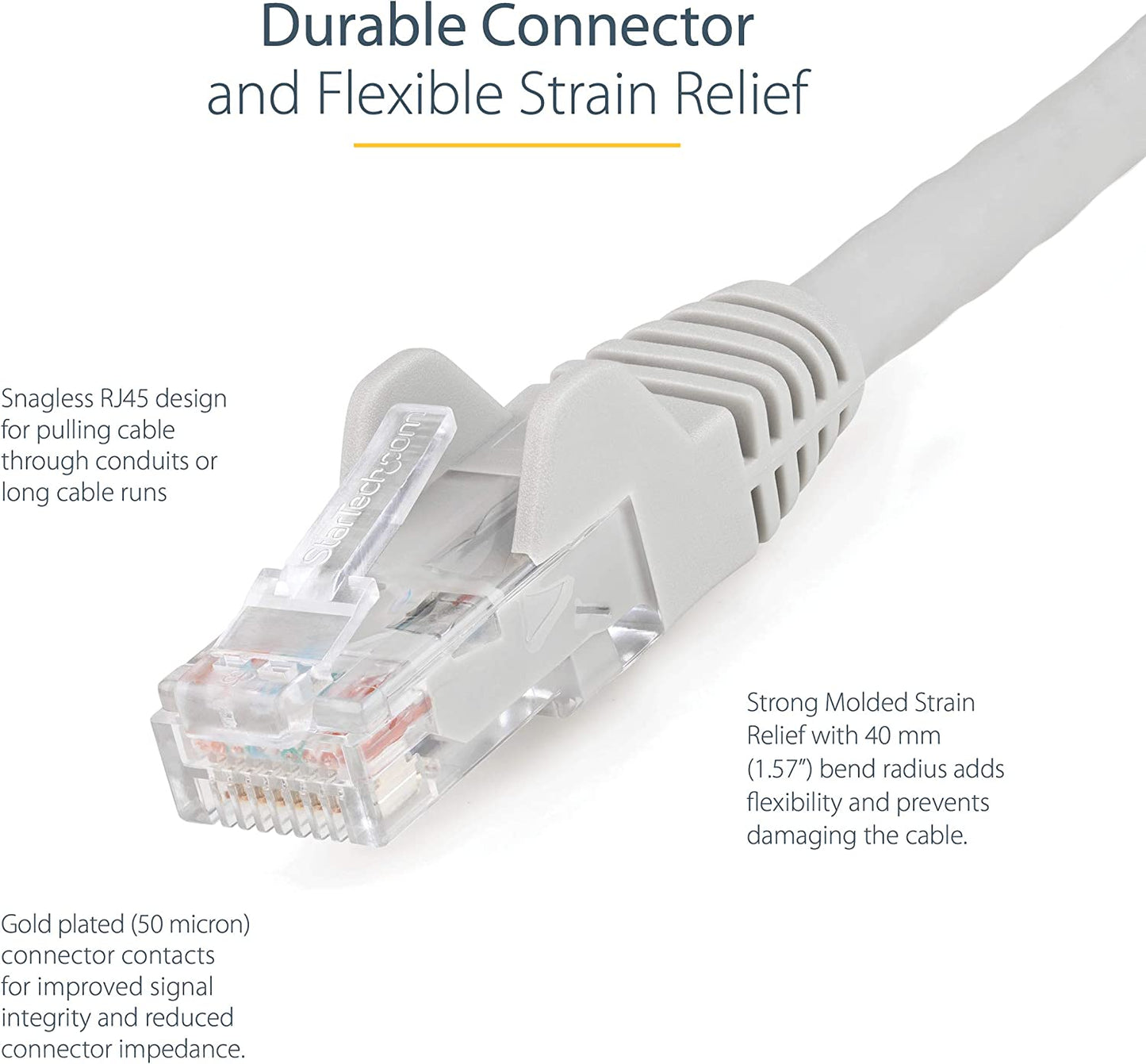 Startech 1ft (30cm) CAT6 Ethernet Cable - LSZH (Low Smoke Zero Halogen) - 10 Gigabit 650MHz 100W PoE RJ45 UTP Network Patch Cord Snagless w/Strain Relief - Gray CAT 6, ETL Verified (N6LPATCH1GR) 1 ft Gray