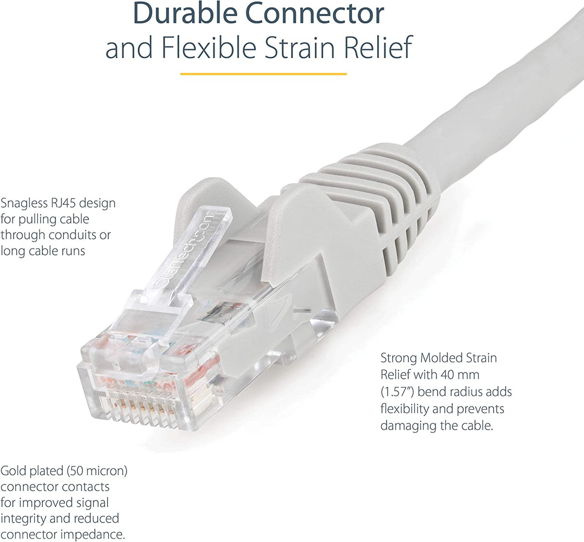 StarTech.com 50ft (15m) CAT6 Ethernet Cable - LSZH (Low Smoke Zero Halogen) - 10 Gigabit 650MHz 100W PoE RJ45 UTP Network Patch Cord Snagless w/Strain Relief - Gray CAT 6, ETL Verified (N6LPATCH50GR)