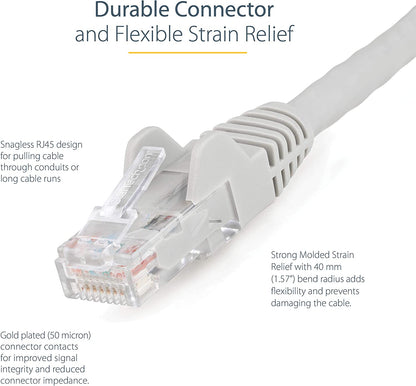 Startech 15ft (4.6m) CAT6 Ethernet Cable - LSZH (Low Smoke Zero Halogen) - 10 Gigabit 650MHz 100W PoE RJ45 UTP Network Patch Cord Snagless w/Strain Relief - Gray CAT 6, ETL Verified (N6LPATCH15GR) 15 ft Gray