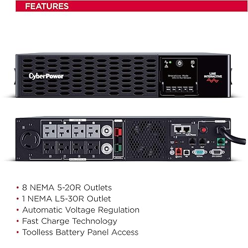 CyberPower PR3000RTXL2UAN Smart App Sinewave UPS System, 3000VA/3000W, 9 Outlets, 2U Rack/Tower, RMCARD205 Pre-Installed, EBM Option