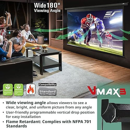 Elite Screens VMAX 3, 150" Diag. 4:3, Wall Ceiling Electric Motorized Drop Down HD Projection Projector Screen, VMAX150XWV2
