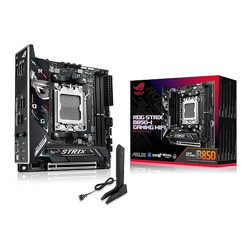 ASUS ROG Strix B850-I Gaming WiFi AMD AM5 B850 Mini-ITX mITX Motherboard 10+2+1 Stages, DDR5, 2.5G LAN, WiFi 7, 2X M.2, PCIe® 5.0 x16, USB 20Gbps Type-C®, AI Overclocking, AI Networking II, Aura Sync
