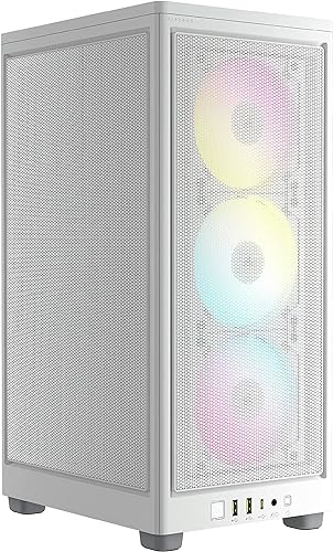 Corsair iCUE 2000D RGB Airflow Mini-ITX PC Case - Mini-ITX Form-Factor - Steel Mesh Panels - Three-Slot GPU Support - 3X AF120 RGB Slim Fans Included - iCUE Lighting Node CORE Controller - White White RGB AIRFLOW