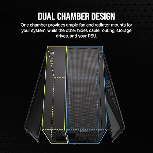 CORSAIR 2500D Airflow Small-Tower mATX Dual Chamber PC Case – Tempered Glass – Reverse Connection Motherboard Compatible – No Fans Included – Black