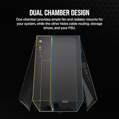 CORSAIR 2500D Airflow Small-Tower mATX Dual Chamber PC Case – Tempered Glass – Reverse Connection Motherboard Compatible – No Fans Included – Black